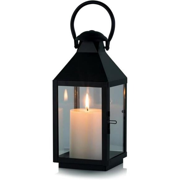 NUPTIO Black Metal Candle Lantern Hanging Table Decor Outdoor Centerpiece - Picture 1 of 7